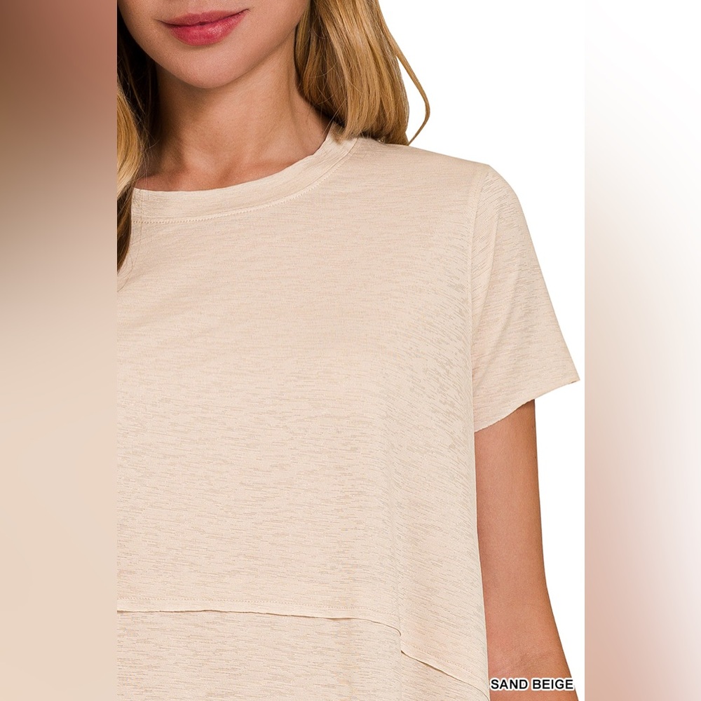 🆕 Zenana SHARK BITE SIDE SLIT SHORT SLEEVE TOP - Picture 2 of 2
